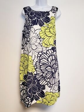 Madison Leigh Navy & Lime Graphic Floral Shift Dress - Size 16